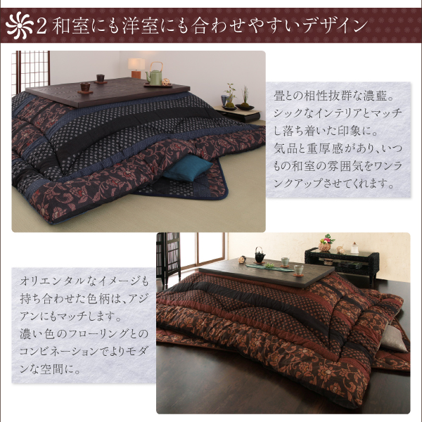 日本製 こたつ布団 こたつ厚掛敷布団 セット 和柄 長方形 ブルー 約205×245cm〔代引不可〕 |b04